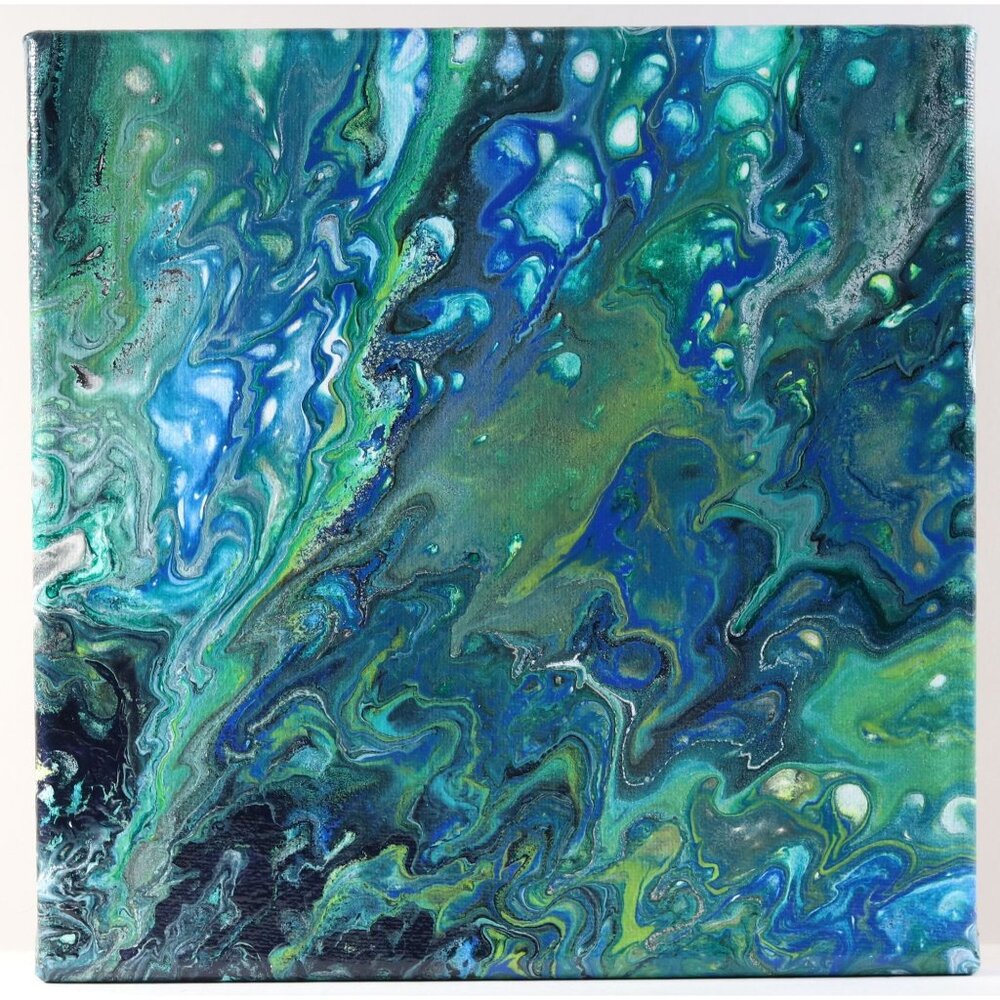 Acrylic Pour Painting On Stretched Canvas 8x8 One Of A Kind, Original, Wall Art